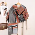 Ethnic Mayan geometric cashmere-feel scarf with tassels for women in orange and gray - Gray Maya Dot Style