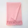 Classic light pink solid wool scarf featuring elegant fringe details in a soft texture - 185cm / Pink