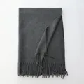 Deep gray wool scarf with fringe tassels shown in a flat lay fold for autumn and winter - 185cm / Dark Gray