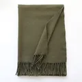 Deep army green unisex wool scarf featuring elegant fringe edges and a thick soft texture - 185cm / Army Green