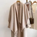 Minimalist oatmeal beige wool blend scarf with fringe tassels for autumn and winter - 185cm / Oatmeal