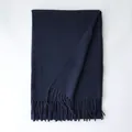 Classic dark blue wool scarf with elegant tassel edge, neatly folded style - 185cm / Navy Blue