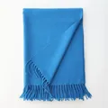 Bright blue wool-textured scarf with fringe tassel hem for autumn and winter warmth - 185cm / Blue