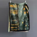 Green cashmere scarf with yellow abstract oil painting patterns and fringe - 6# Night Golden Lotus