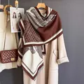 Chic horse jacquard warm shawl with classic plaid pattern and fringe for women - Horse-Coffee