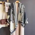 Warm jacquard shawl with horse pattern and fringes, thick winter scarf for women - Horse-Gray