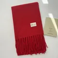 Red cashmere feel scarf with fringe and smiley patch, elegant winter pashmina wrap - Red