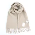 Klassischer hellbeiger Wollmischschal mit Fransen für Herbst und Winter Wärme - Beige / 185