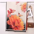 Oil painting style cashmere scarf with orange flowers and butterfly prints with fringes - 13# Floral Butterfly