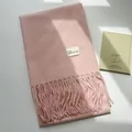Pink cashmere feel scarf with fringe detailing and home hope woven label - Pink