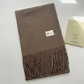 Elegante sciarpa marrone caffè effetto cashmere con frange ed etichetta bianca - Khaki Lino