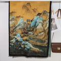 Women oil painting cashmere shawl with yellow and blue landscape print and fringes - 18# Grand Mountains and Rivers