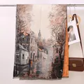 Women's cashmere shawl with vintage oil painting print and vibrant orange reverse - 17# Golden Paris