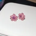 Orecchini a lobo a fiore con strass rosa e viola con elegante base in lega da donna - 73# Orecchini a Bottone a Fiore in Strass Sfumato Rosa e Viola