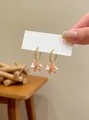 Orecchini a fiore in opale rosa con perle e cerchi dorati in stile romantico coreano - 62# Orecchini a Cerchio Oro con Petali Sfumati Rosa e Perla