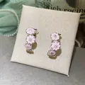 Orecchini a fiore di ciliegio in smalto rosa con zirconi brillanti su base argento - 65# Orecchini a Cerchio Argento con Triple Ciliegio Rosa in Zircone