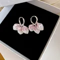Orecchini a petalo rosa con cerchi in argento e gemme scintillanti a forma di pera - 53# Orecchini a Cerchio Argento con Petali Sfumati Rosa Bianco in Zircone