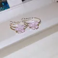 Eleganti orecchini a fiore di ciliegio in argento s925 rosa con opale e perla - 75# Orecchini a Cerchio Argento con Ciliegio Rosa Semitrasparente e Perla