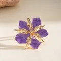 Elegant purple enamel flower ring with textured gold petals and premium marble finish. - Ring / Purple