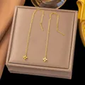 Elegant gold clover leaf threader earrings displayed on a premium jewelry gift box - Rhombus Clover(G366)