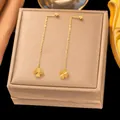 Golden tassel earrings featuring four-leaf clover pendants and fine chain drops - 【g284】four-leaf Clover Earrings Gold