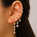 Asymmetric gold earring set with heart and flower cubic zirconia on a model - Gold Pink Heart Flower Style (Gold+KC Gold)