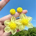 Handmade vibrant yellow woven raffia flower earrings for women summer vacation style - Yellow Hand-woven Flower Style (S619)