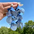 Elegant summer blue flower petal dangle earrings with pearl studs for vacation style - Blue Multi-layered Petal Pearl Earrings (6033)
