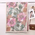 Floral print faux cashmere scarf in pink and grey-blue with soft grey fringes - 14# Pink Flower Whisper