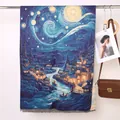 Artistic Van Gogh Starry Night oil painting cashmere scarf with elegant fringe detail - 11# Starry Sky