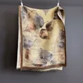 Fall leaves oil painting style cashmere scarf with elegant tassels for women - 185cm / Khaki Brown