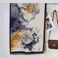 Women's cashmere-feel scarf with gold and blue oil painting floral print and tassel edges - 21# Purple Gold Flower