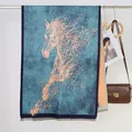 Oil painting style cashmere feel scarf with orange horse pattern and blue gradient - 23# Mysterious Horse