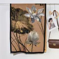 Brown oil painting style cashmere feel scarf with lotus pattern and gold accents - 27# Buddha Hand Lotus