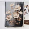 Artistic floral oil painting style cashmere pashmina with tassels in beige and grey - 28# Eternal Lotus