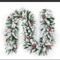 2,7 m besneeuwde kerstslinger met dennennaalden, dennenappels en rode bessen decor - 270cm / Beflockte Guirlande