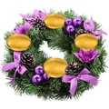 Ghirlanda natalizia con fiori viola, portacandele dorati e aghi di pino verdi decor - Fiore Viola (Coppa)