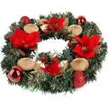 Portacandele a ghirlanda natalizia con stelle di Natale rosse e basi dorate - Grande / Stile rosso