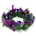 Ghirlanda di Natale con fiocchi viola, ornamenti e quattro supporti per candele - Standard / Stile Floreale Viola