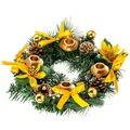 Corona dell'Avvento con nastri dorati, pigne e quattro portacandele dorati - Standard / Stile Fiore d'Oro