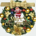 Christmas wreath with Santa Claus, golden bow, and LED lights for festive holiday decoration - 60cm Santa Claus Wreath