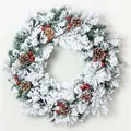 50cm artificial Christmas wreath with white flocking, pine cones and red berries - 60cm Mixed Snow Wreath