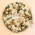 Couronne de Noël verte avec des poinsettias dorés, des baies et signe Joyeux Noël - 30cm / Or