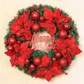Couronne de Noël classique avec poinsettias rouges et signe Merry Christmas pour porte - 30cm / Rouge