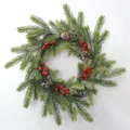 Ghirlanda di Natale 50cm con aghi di pino PE, bacche rosse, pigne e finitura neve - Ghirlanda di Neve PE / 40CM