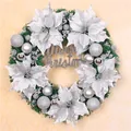 Couronne de Noël argent et vert avec inscription Merry Christmas et fleurs décoratives - 30cm / Argent