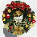 60cm Christmas wreath with LED lights, red velvet bow, and golden angel decor - 60cm Christmas Angel Wreath