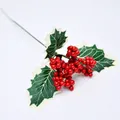 Tiges de baies de houx rouges artificielles avec feuilles vertes pour décorations de Noël - Branche Unique Feuille de Houx