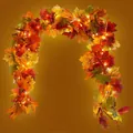 Autumn maple leaf garland with warm LED lights for Halloween and Thanksgiving decor - With Berries And LED Light / 1.75m