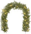 Detalle de guirnalda de Navidad artificial verde con cálidas luces LED amarillas - Estilo B 180cm Pino Ratán PE Con Luces